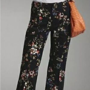 Anthropologie Pilcro Mid Rise Demilune Utility Floral Black Bootcut Pants